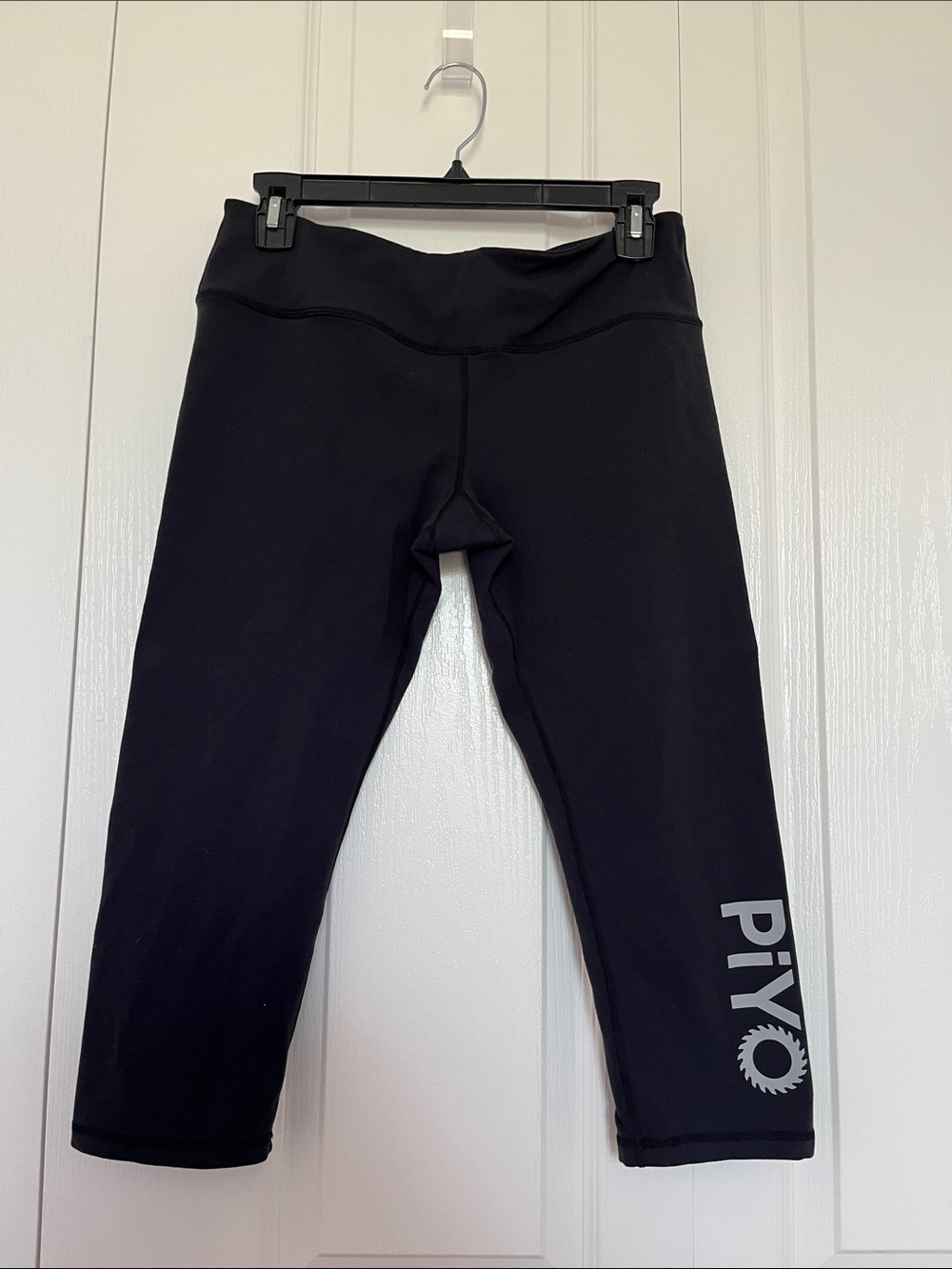 Beachbody Black Capri Leggings with Grey PiYo Logo